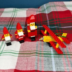 LEGO Christmas Ornaments Lot Santa Elf Airplane Holiday Decor Set of 4